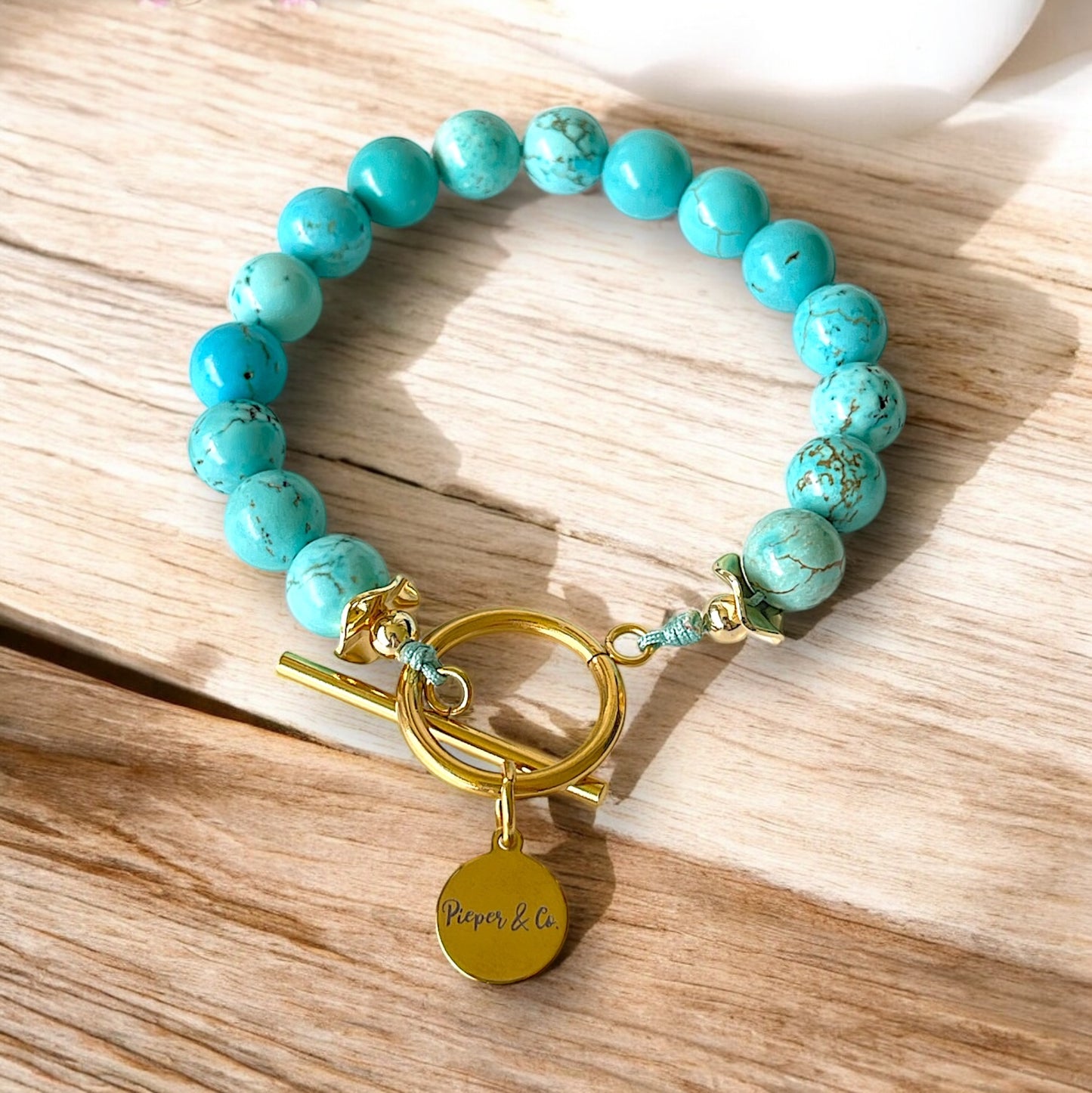 Turquoise beads bracelet gold plated or silver stainless steel