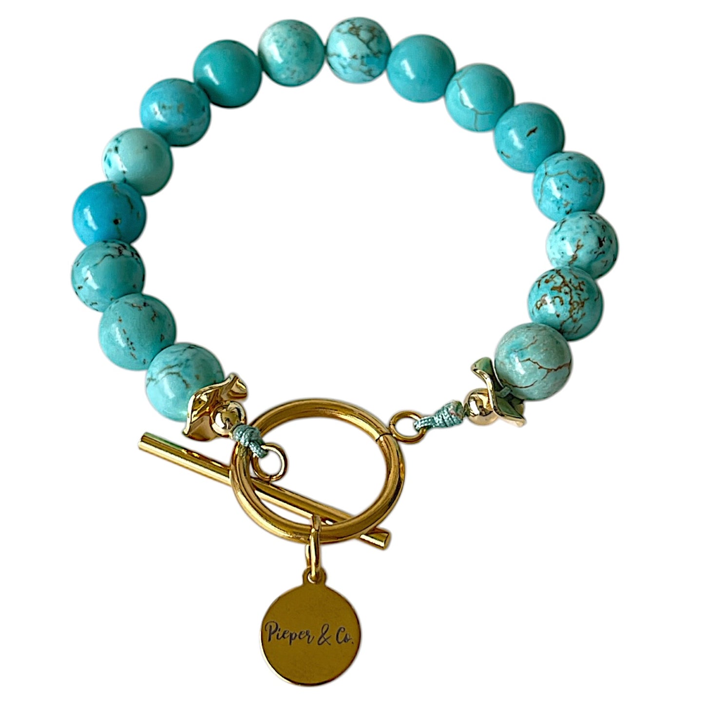 Turquoise beads bracelet gold plated or silver stainless steel