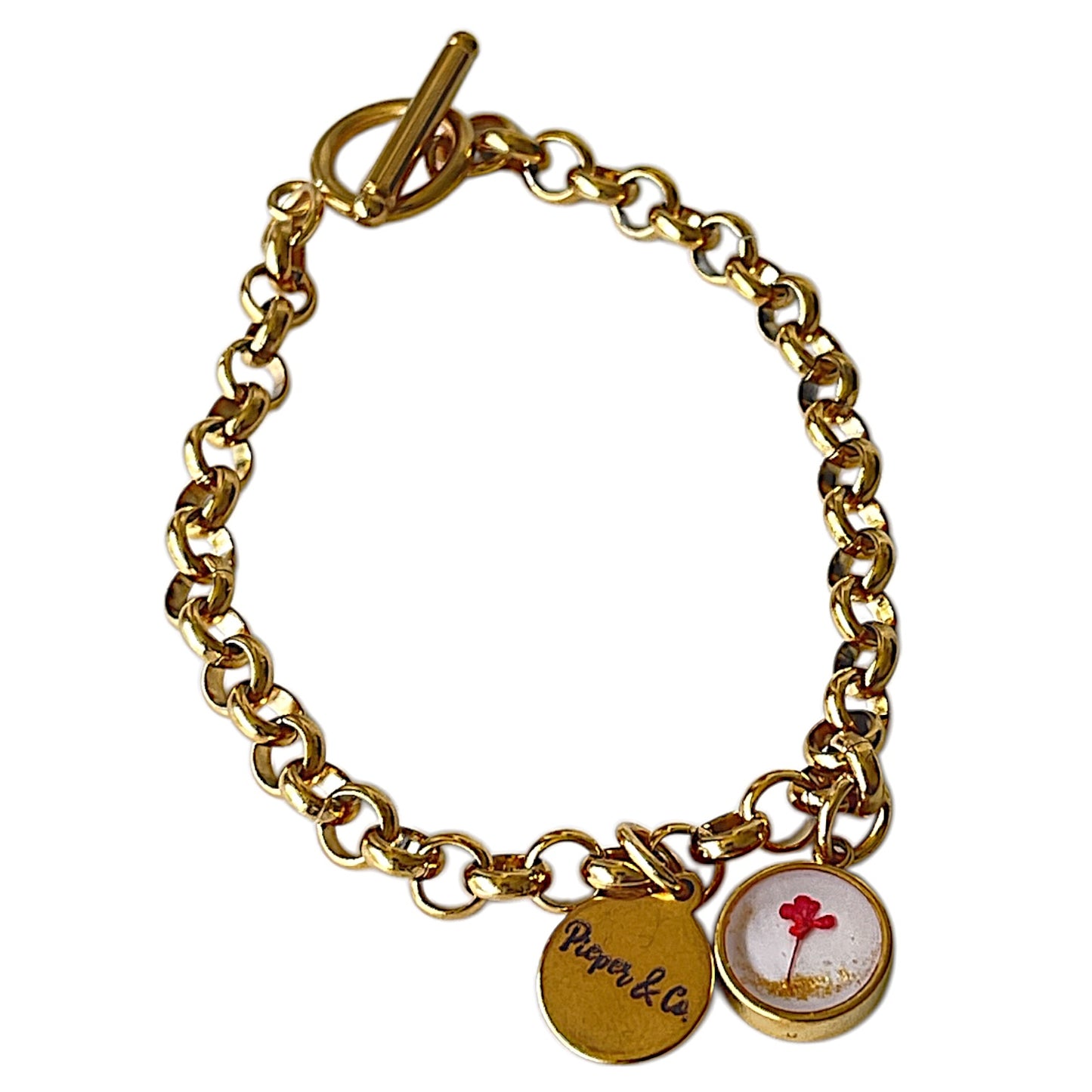 Gold plated Stainless Steel bracelet with floral charm