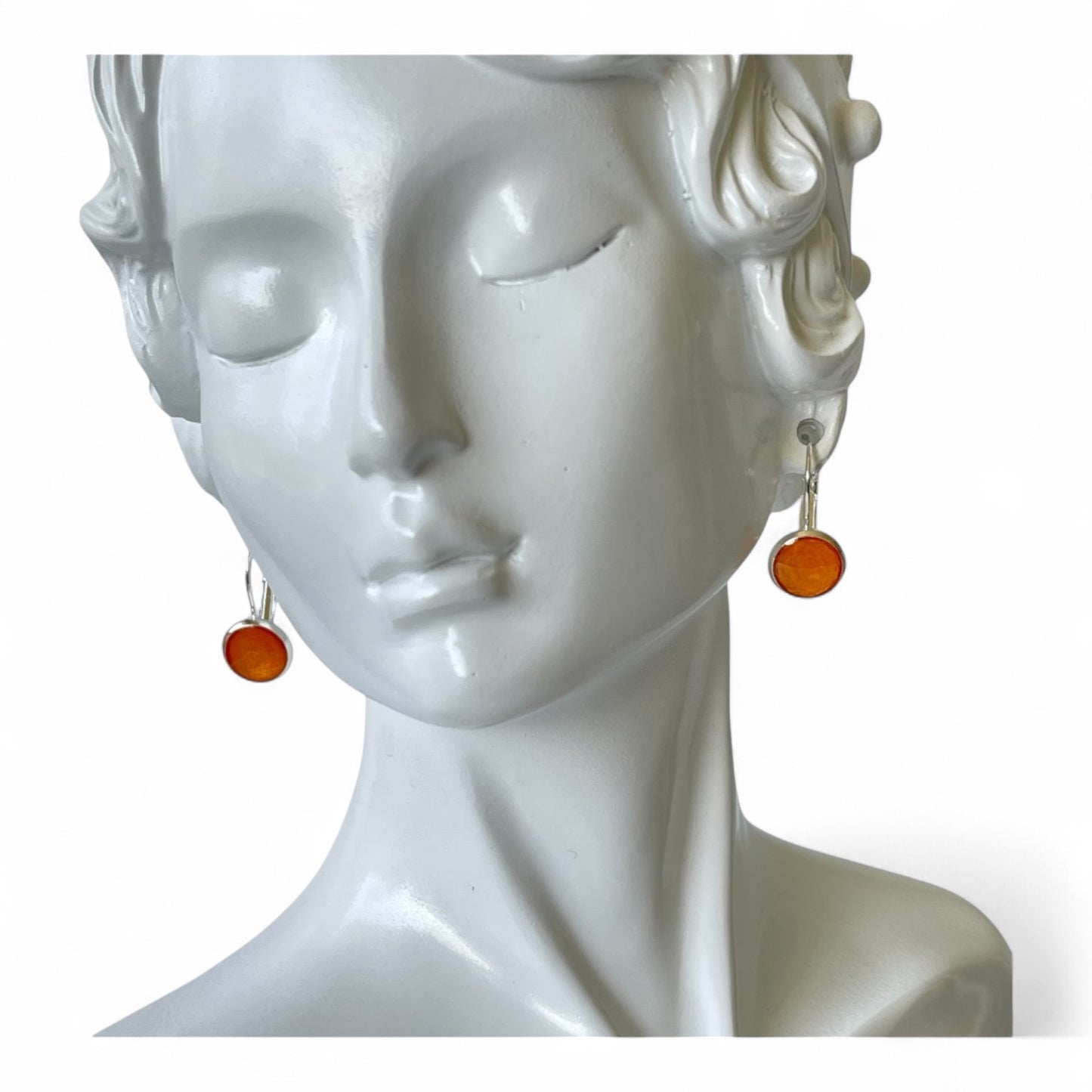 Orange accent leverback closure silver earrings