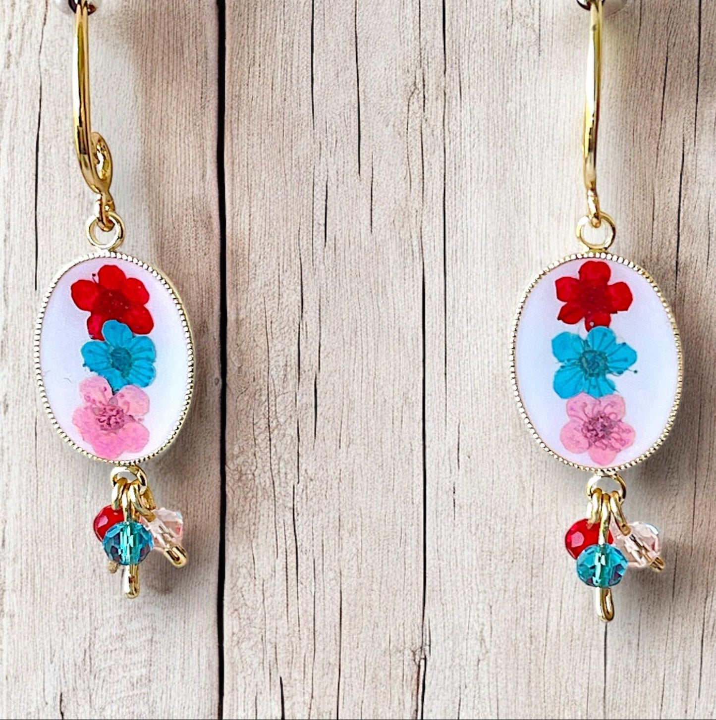 Hoop floral earrings gold plated stainless steel - available in 3 colors