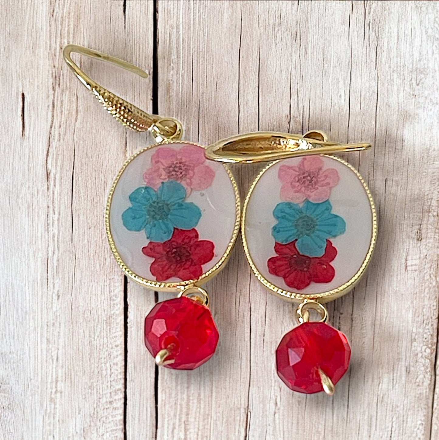 Hoop floral earrings gold plated stainless steel - available in 3 colors