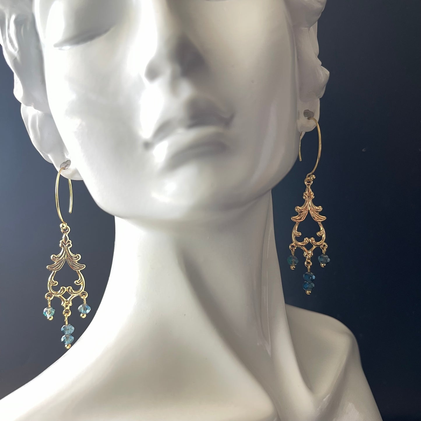 Chandelier Earrings in Gold with Turquoise beads