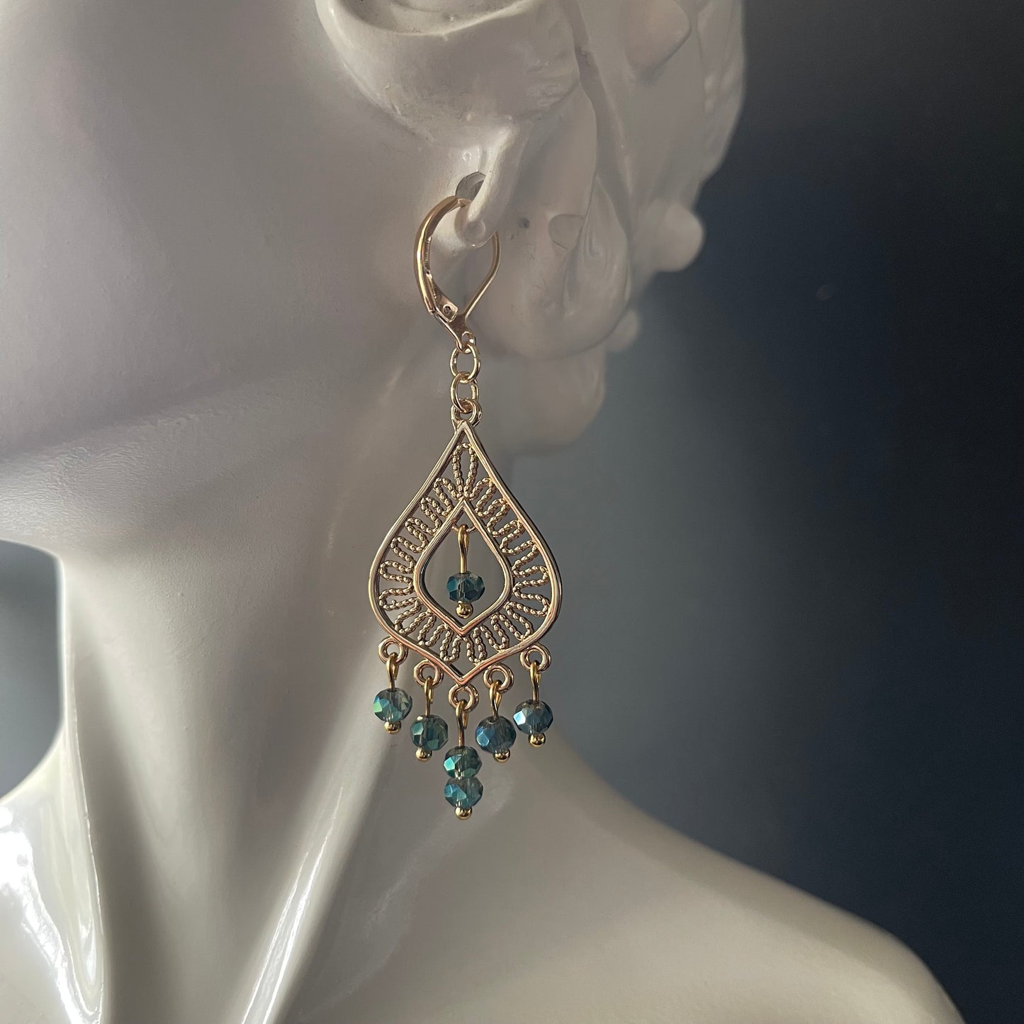 Chandelier Drop Earrings in Gold with Crystal Beads