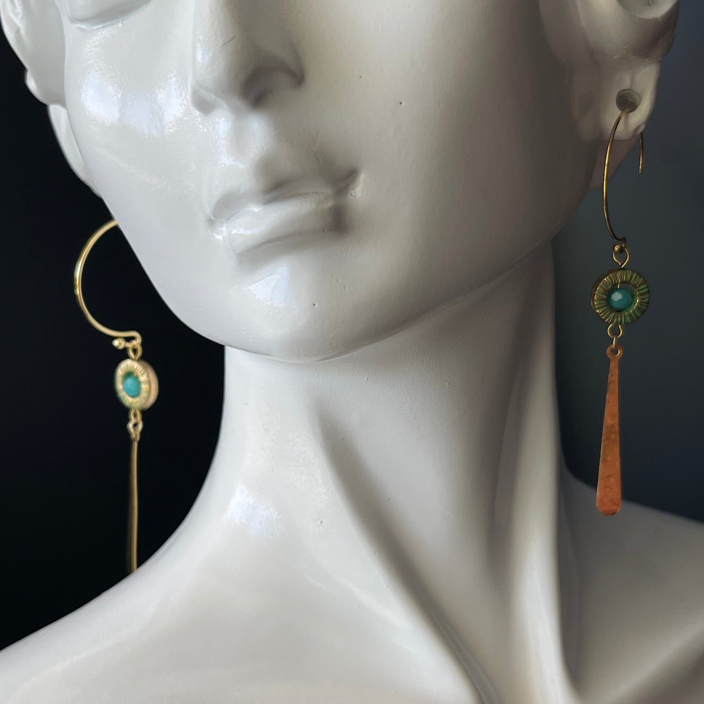 Dangle Earrings in Gold with Teal Beads