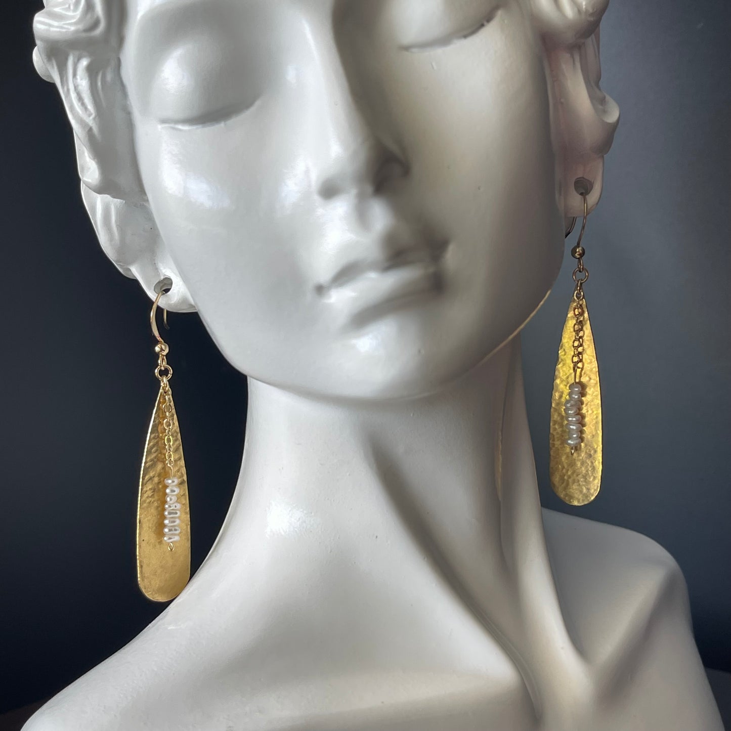 Dangle Earrings in Gold Color with Pearl Beads