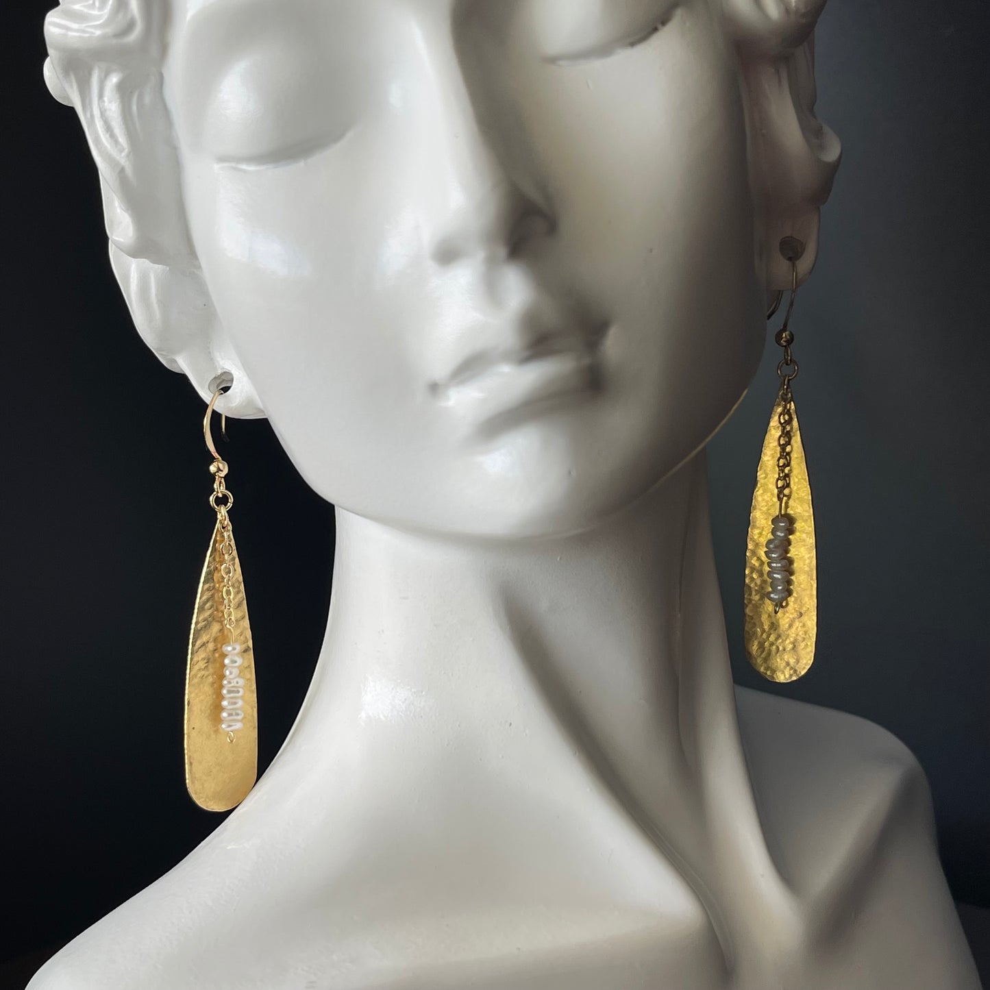 Dangle Earrings in Gold Color with Pearl Beads