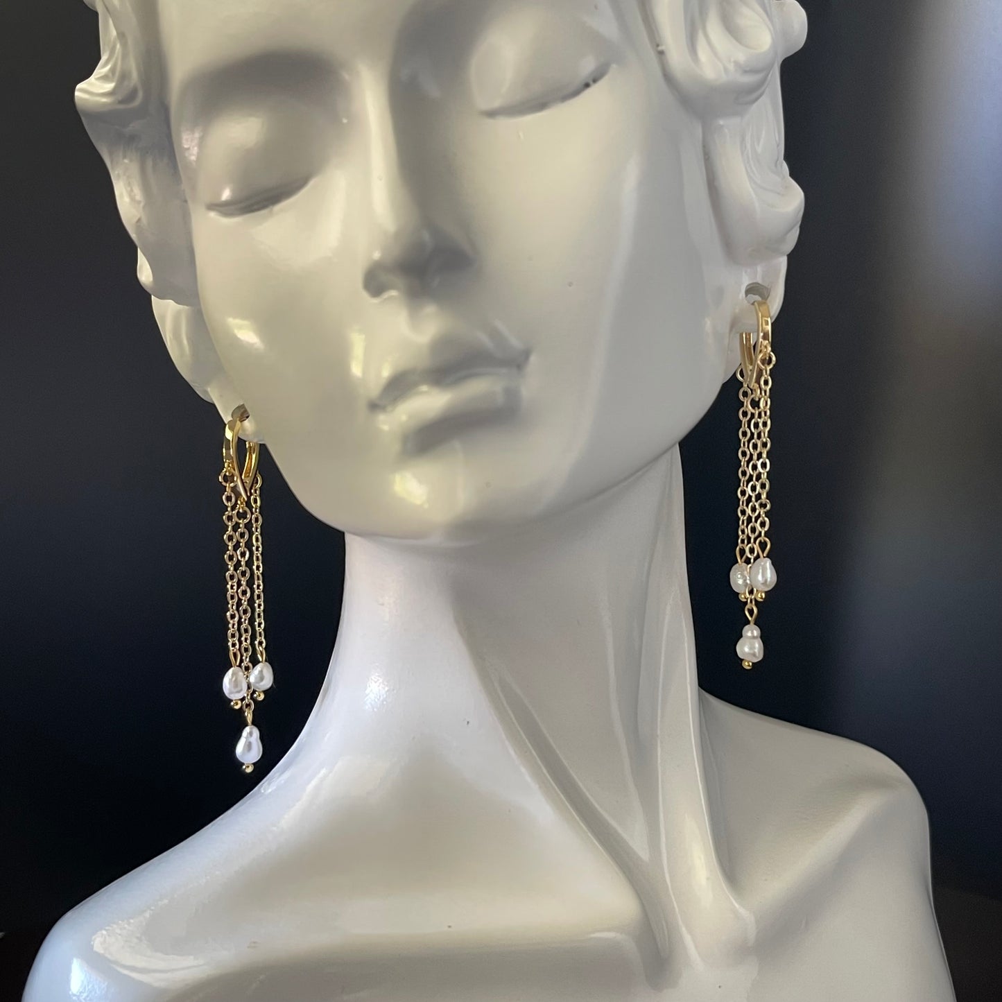 Gold Waterfall Earrings with Freshwater Pearls – Sophisticated Statement Dangle Jewelry