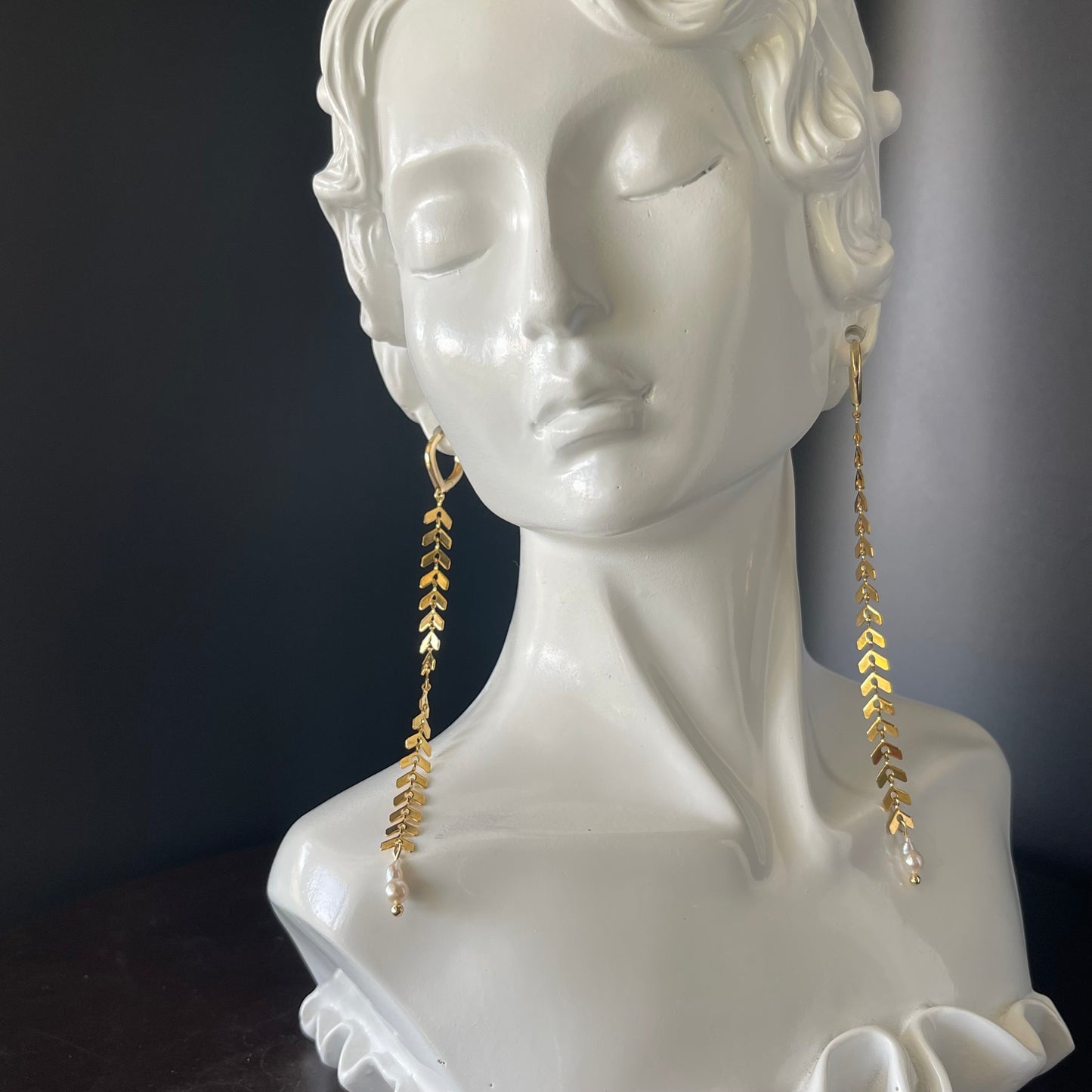 Gold Stainless Steel Plane Shape Earrings with Natural Pearl Accent