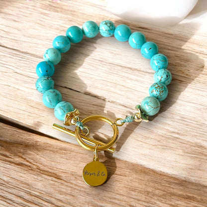 Turquoise beads bracelet gold plated or silver stainless steel