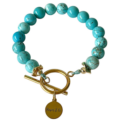 Turquoise beads bracelet gold plated or silver stainless steel
