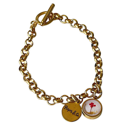 Gold plated Stainless Steel bracelet with floral charm
