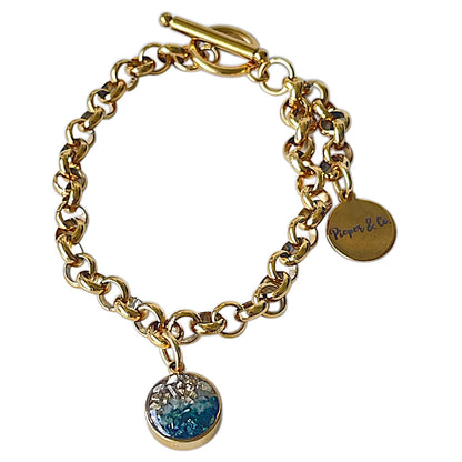 Gold plated Stainless Steel bracelet with Green and Gold color charm