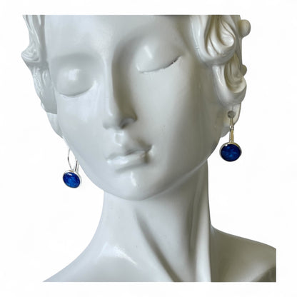 Blue accent leverback closure silver earrings
