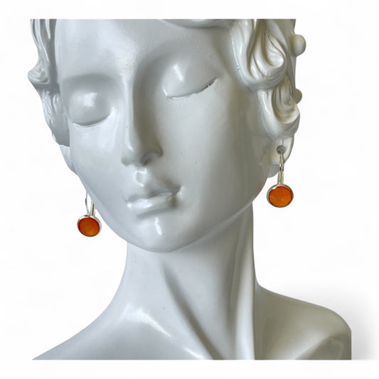 Orange accent leverback closure silver earrings