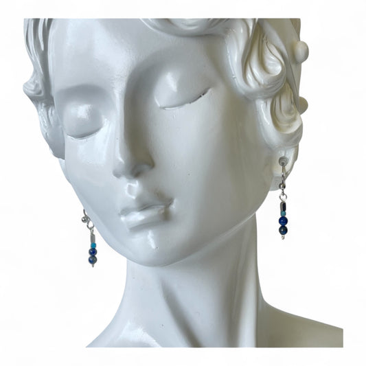 Danty Blue beads earrings in silver Stainelss Steel
