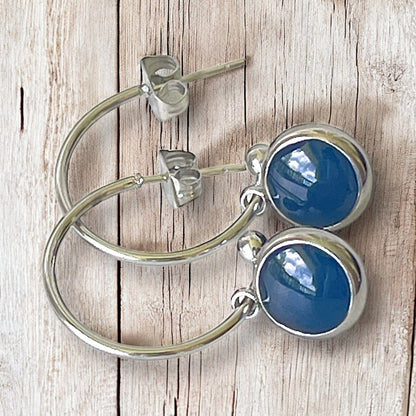 Simple hoop earrings silver/gold plated stainless steel - available in Navy Blue, Green, Light Blue