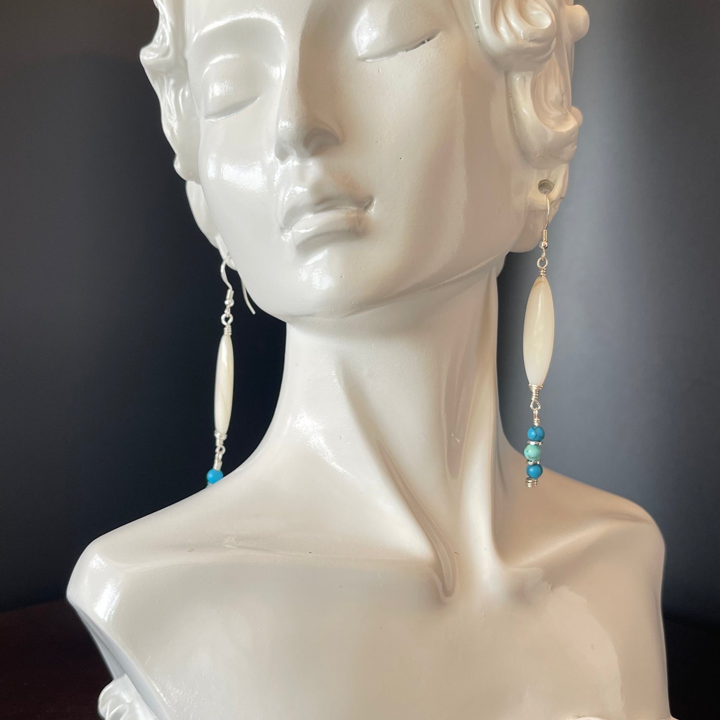 Dangle Boho Style Earrings in Silver, Blue and Turquoise Beads