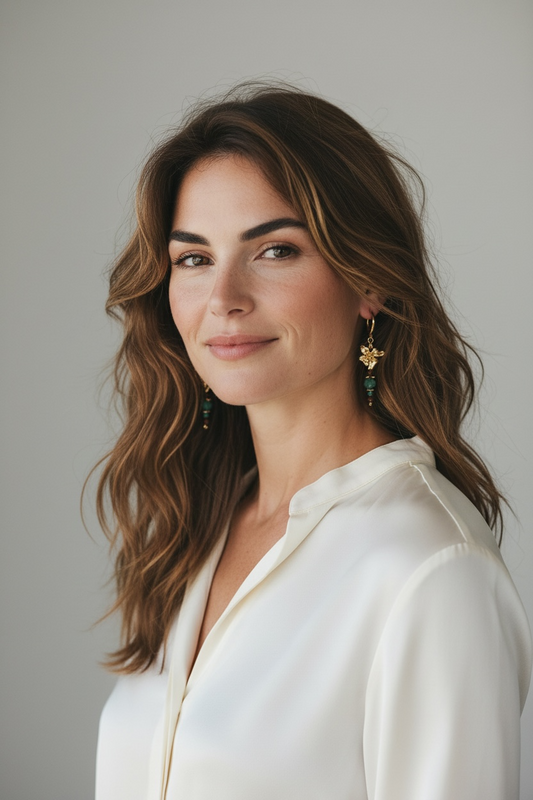 Gold Floral Shape Earrings with Beads Accent