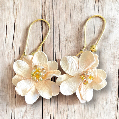 Biege paper flower drop earrings gold plated Stainless Steel hardware