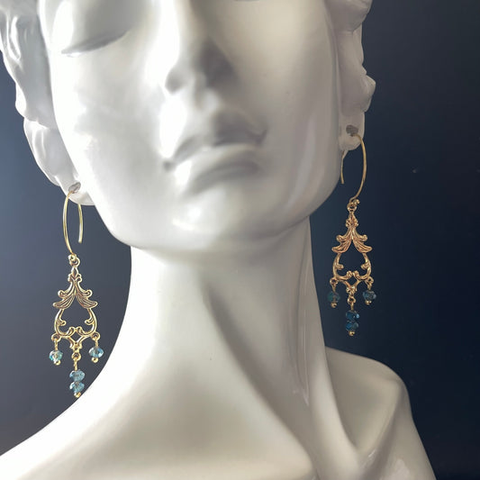 Chandelier Earrings in Gold with Turquoise beads