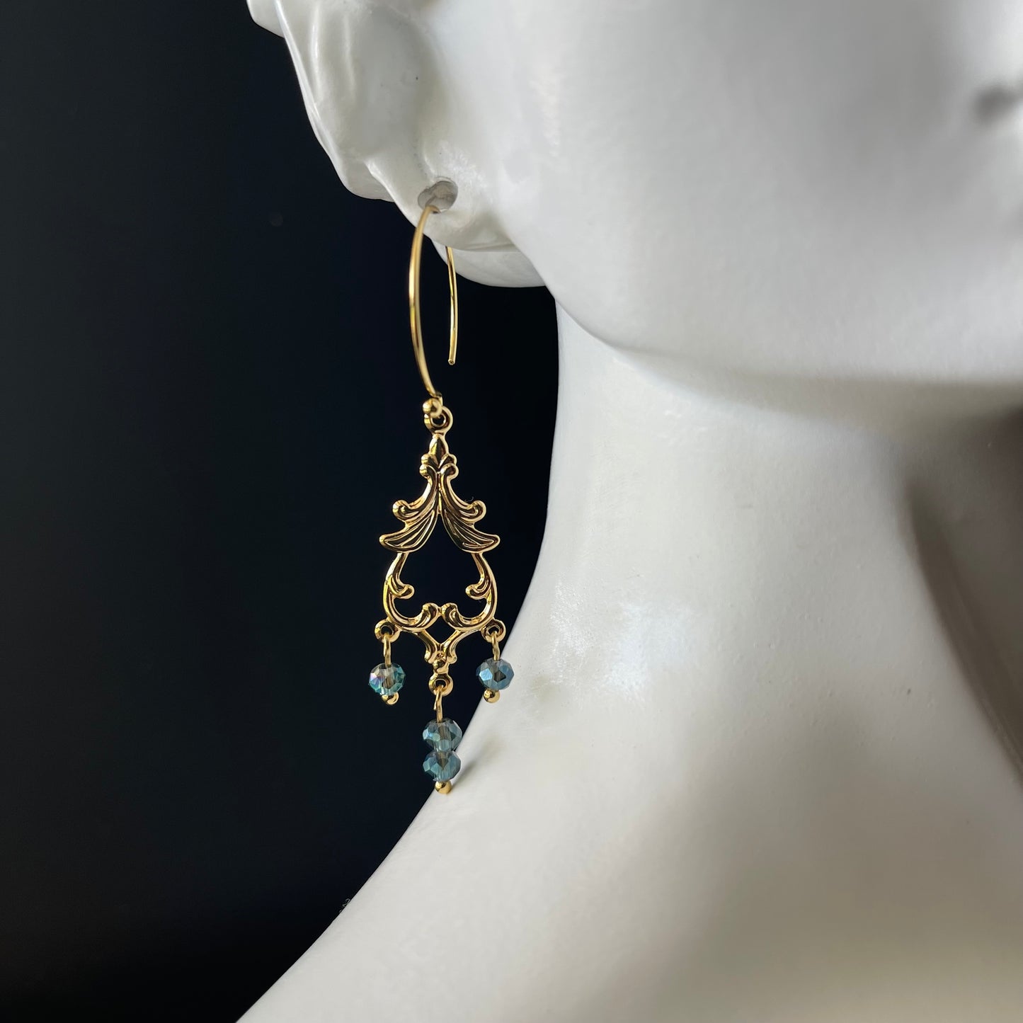 Chandelier Earrings in Gold with Turquoise beads