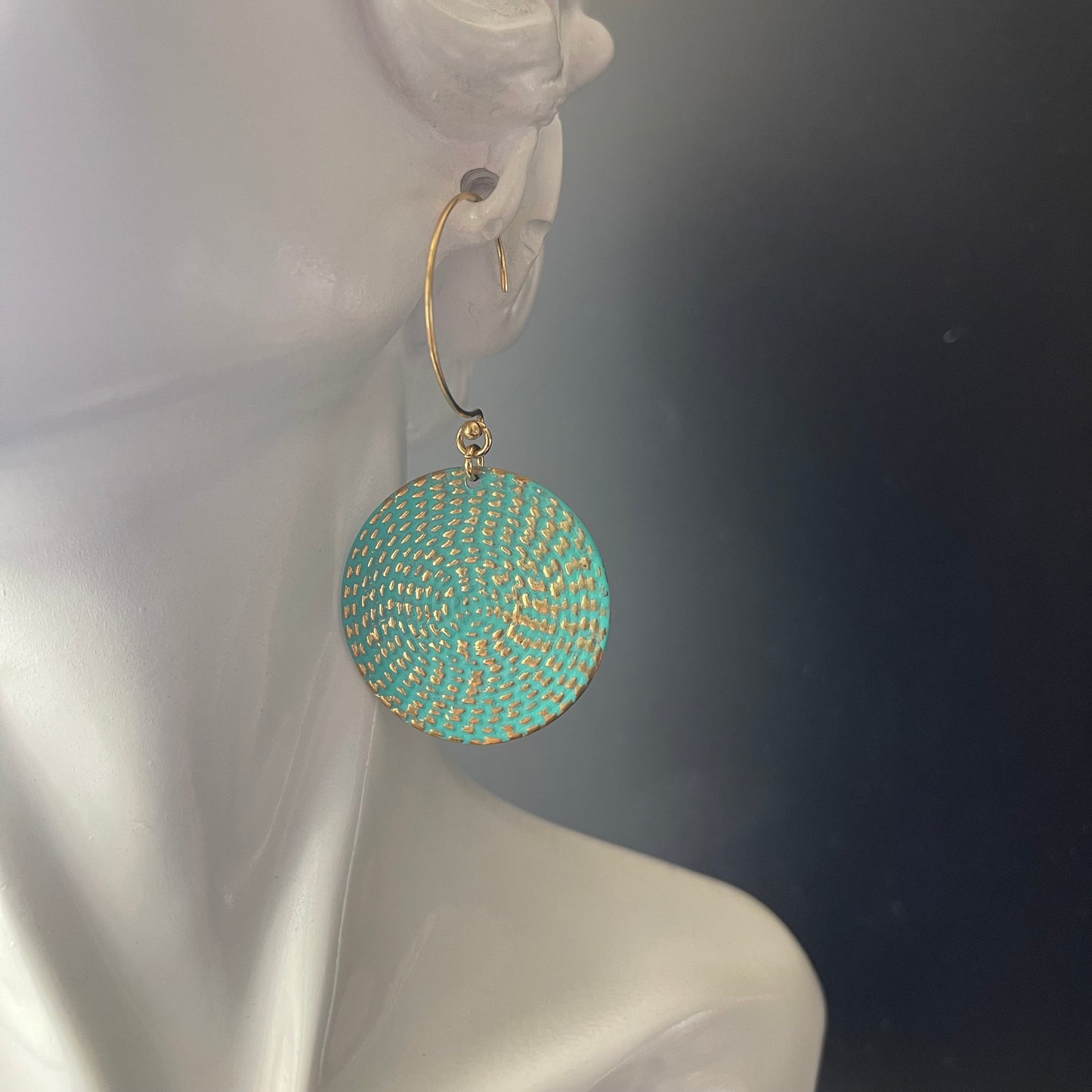 Dangle Earrings Gold Color with Teal Color Charm