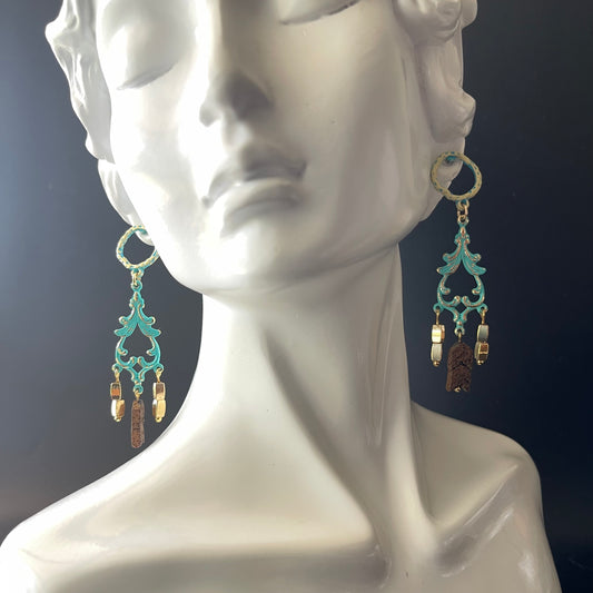 Chandelier Earrings in Teal