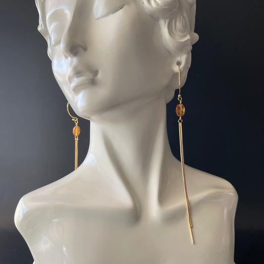 Dangle Earrings in Gold with Orange Beads