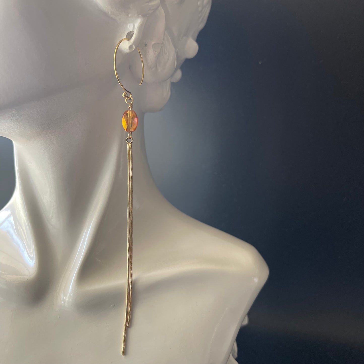 Dangle Earrings in Gold with Orange Beads