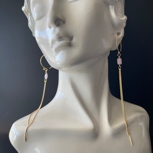Dangle Earrings in Gold with Pink Beads