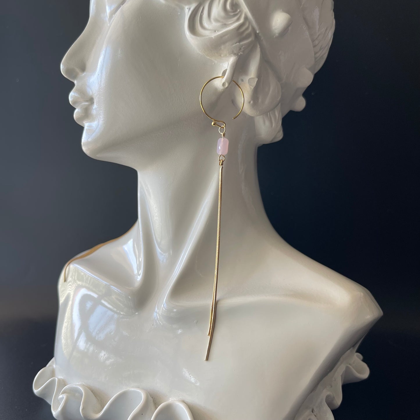 Dangle Earrings in Gold with Pink Beads