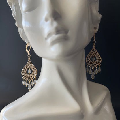 Chandelier Earrings in Gold with Moonstone Beads
