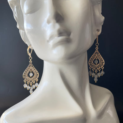 Chandelier Earrings in Gold with Moonstone Beads