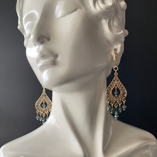 Chandelier Drop Earrings in Gold with Crystal Beads