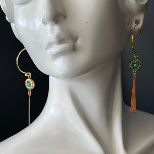 Dangle Earrings in Gold with Teal Beads