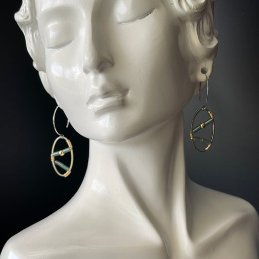 Dangle Oval Shape Earrings in Brass Platinum Plated Color