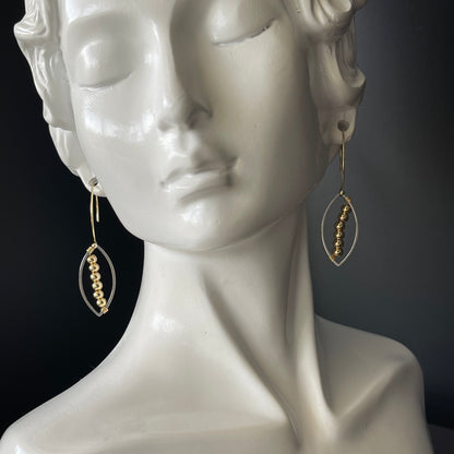 Dangle Leaf Shape Earrings in Platinum Color with Gold Color Beads
