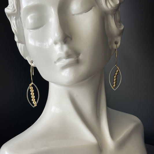 Dangle Leaf Shape Earrings in Platinum Color with Gold Color Beads