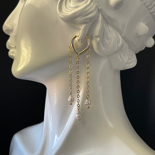 Gold Waterfall Earrings with Freshwater Pearls – Sophisticated Statement Dangle Jewelry