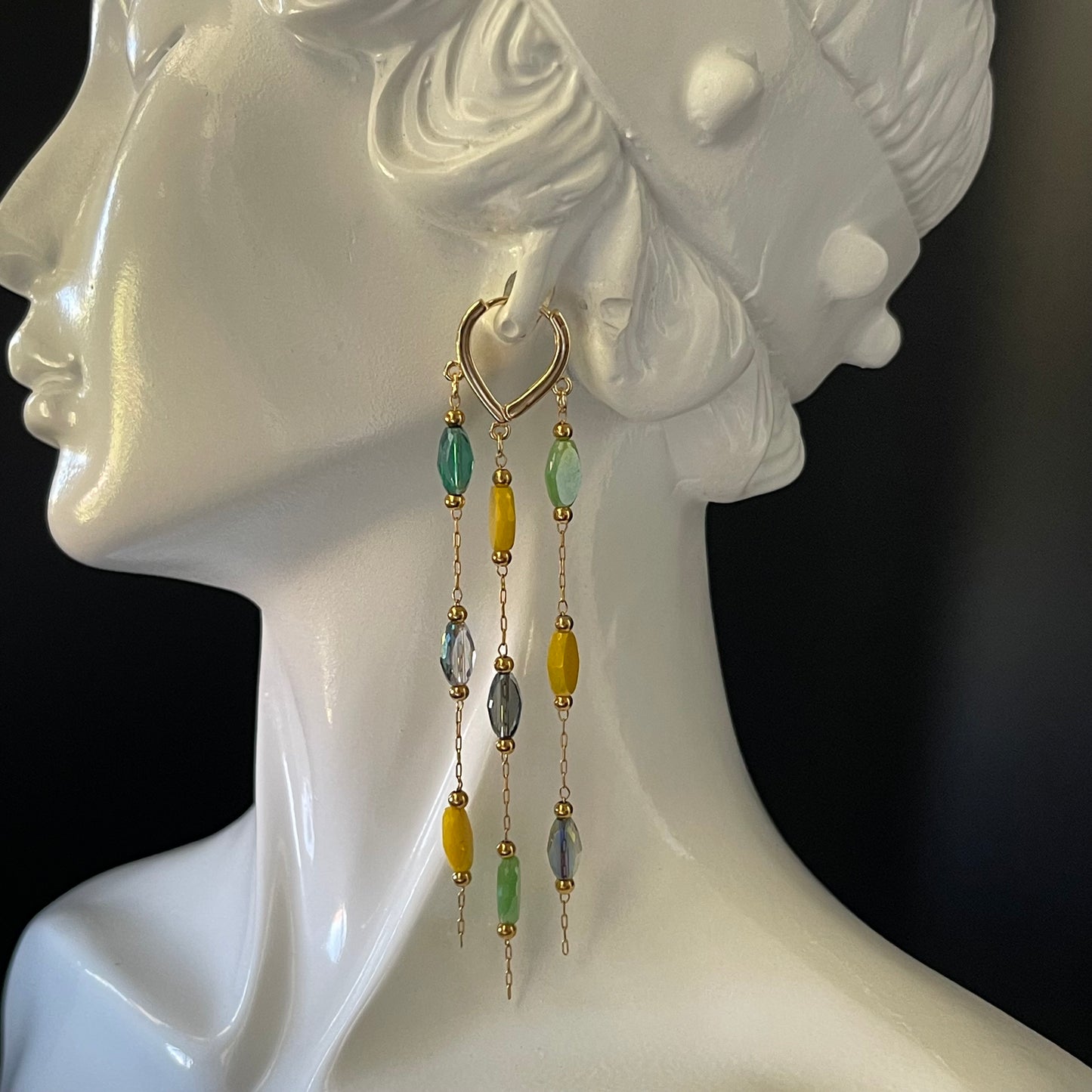 Gold Waterfall Drop Earrings with Mixed Color Beads – Elegant Dangle Earrings for Women