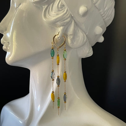 Gold Waterfall Drop Earrings with Mixed Color Beads – Elegant Dangle Earrings for Women