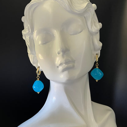 Blue Bead Gold Drop Earrings – Elegant Dangle Earrings for Everyday or Formal Wear