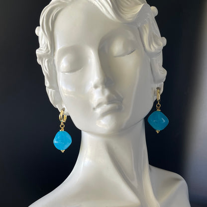 Blue Bead Gold Drop Earrings – Elegant Dangle Earrings for Everyday or Formal Wear