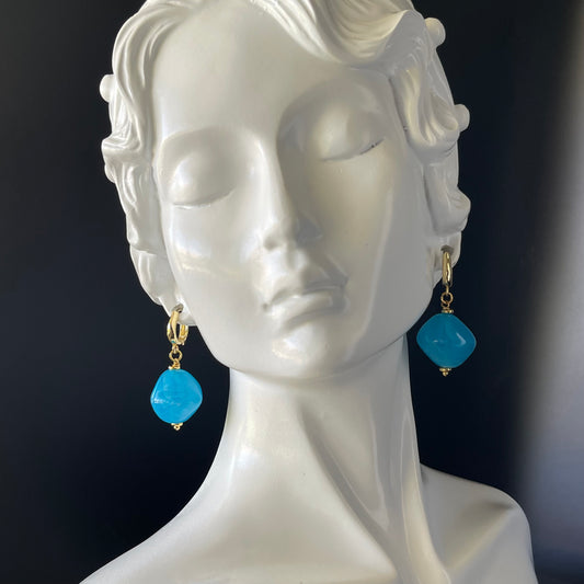 Blue Bead Gold Drop Earrings – Elegant Dangle Earrings for Everyday or Formal Wear