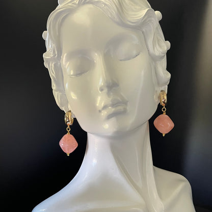 Salmon Color Bead Gold Drop Earrings – Elegant Dangle Earrings for Everyday or Formal Wear