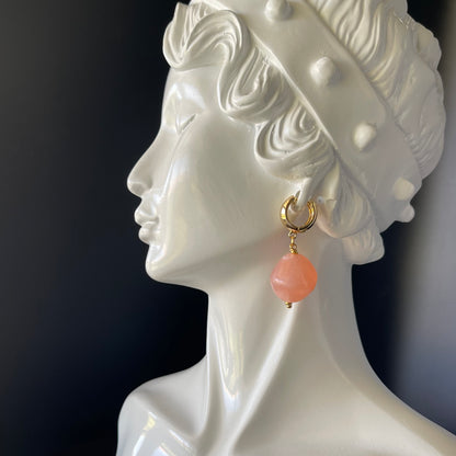 Salmon Color Bead Gold Drop Earrings – Elegant Dangle Earrings for Everyday or Formal Wear