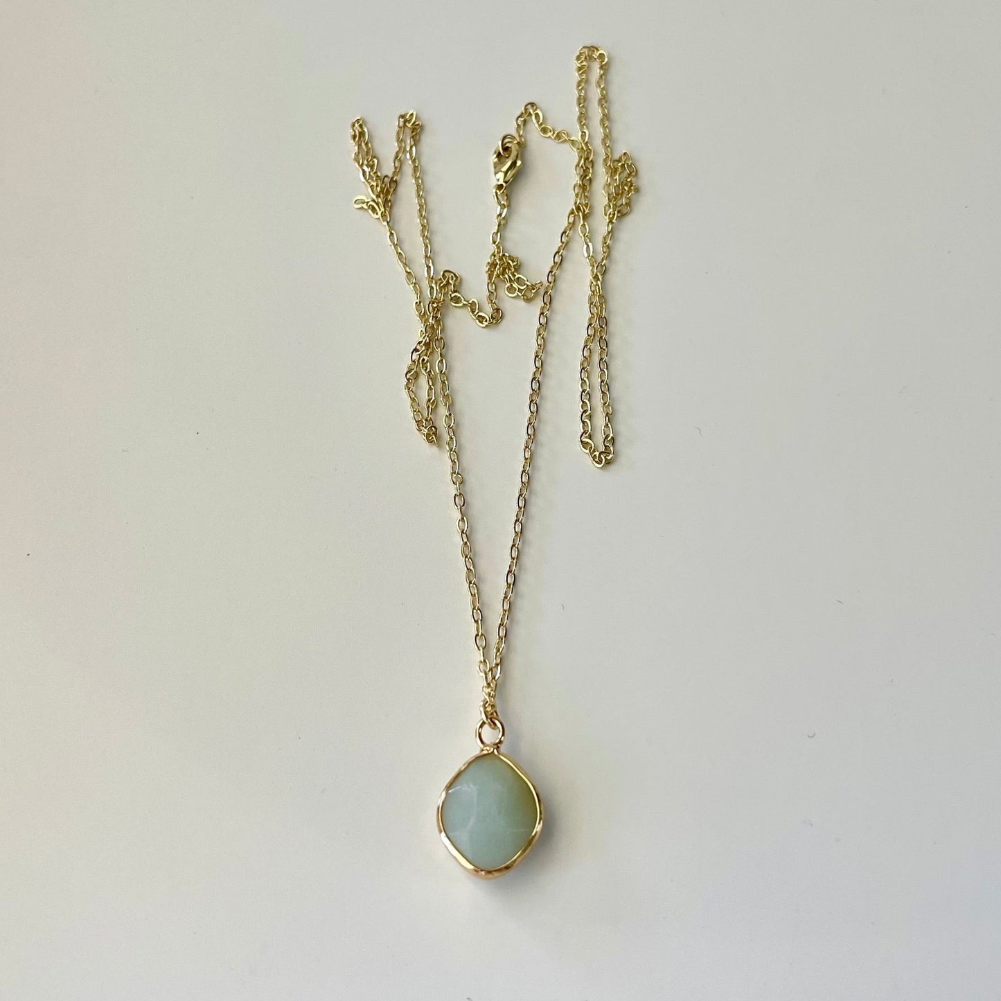 Natural Amazonite Stone Charm Necklace – 14K Gold Plated, 24-Inch Chain, Round Shape Pendant