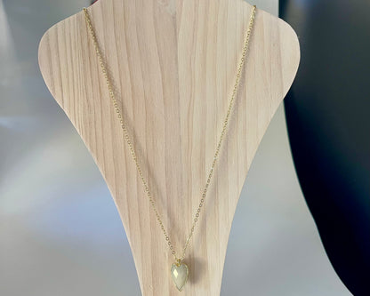 Natural Amazonite Stone Charm Necklace – 14K Gold Plated, 24-Inch Chain, Heart Shape Pendant