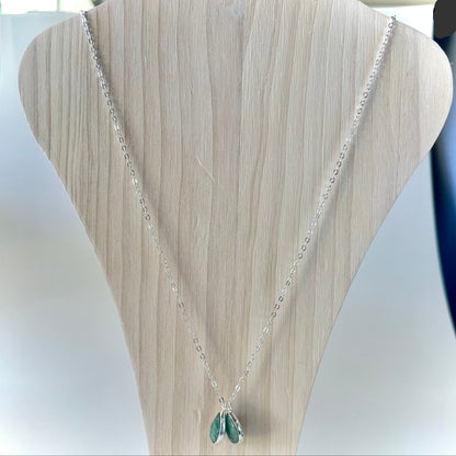 Natural Amazonite Stone Charm Necklace – Silver Plated, 24-Inch Chain, Tear Drop Shape Pendant